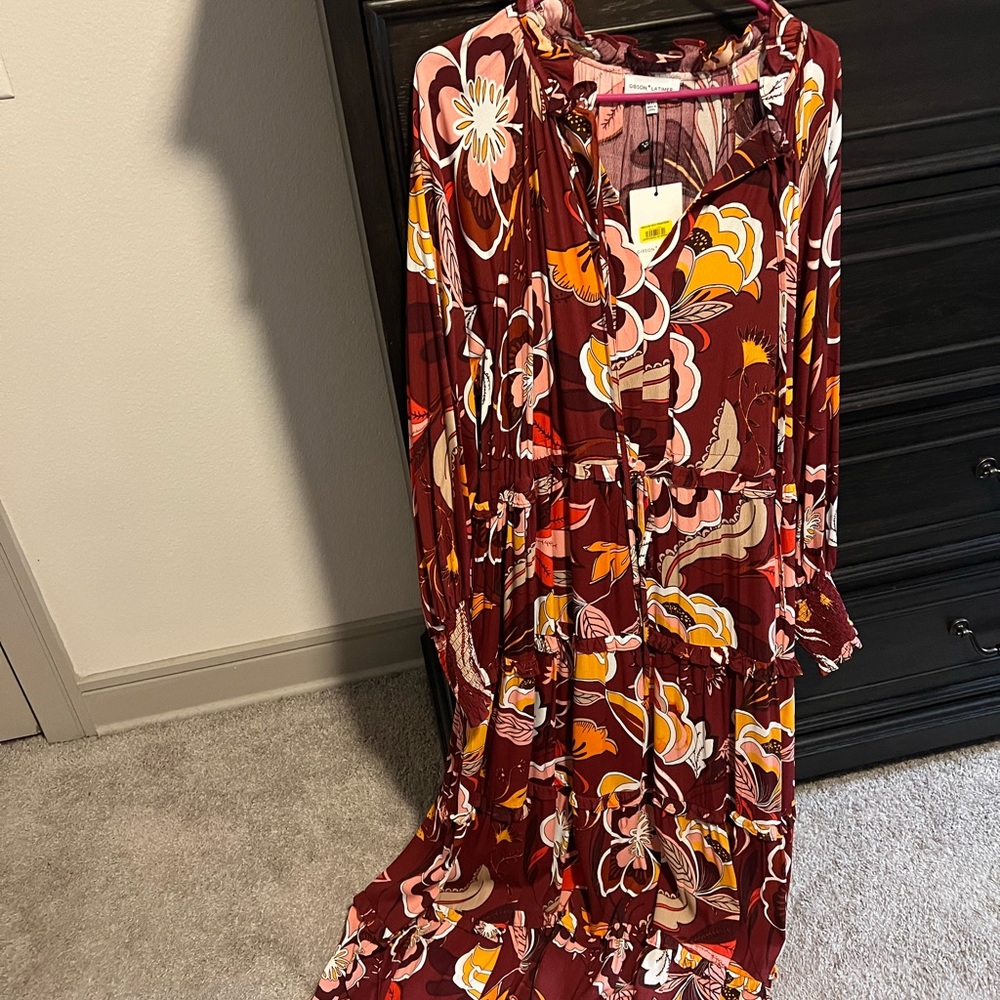 Gibson Latimer Floral Maxi Dress in Red and Orange